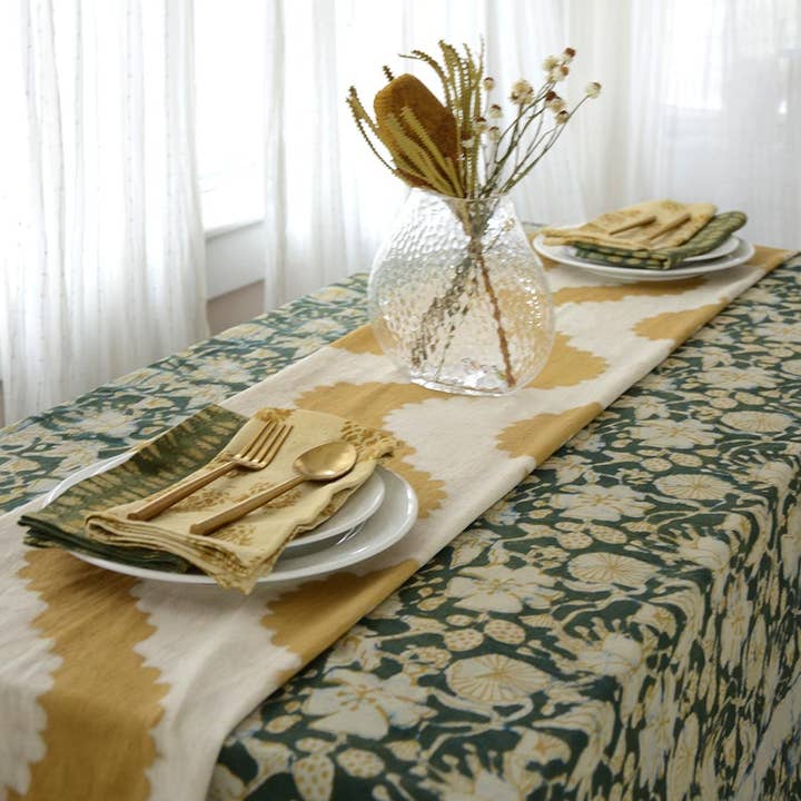 Ichcha - Wholesale Table Runner - Block Printed Organic Cotton Table Runner - Golden Rays10
