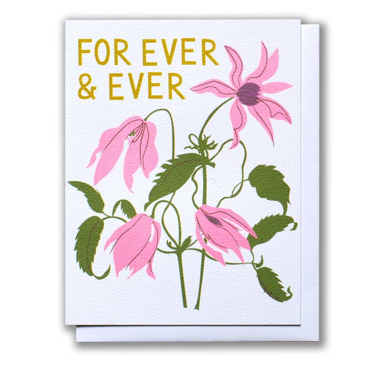 For Ever & Ever Pink Clematis Note Card for wholesale by Banquet Workshop