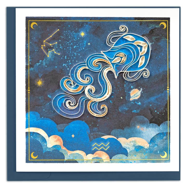 Quilling Card - Wholesale Everyday Greeting Card - Quilled Aquarius Zodiac Greeting Card