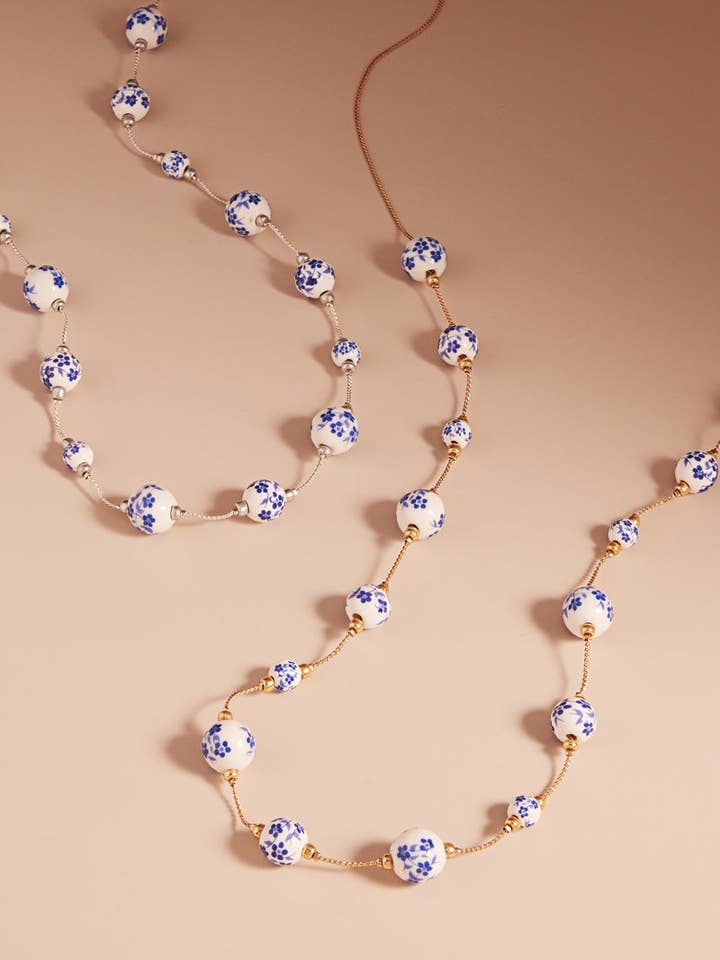 Flower Round Shape Ceramic Beaded Long Necklace for wholesale by Designature New York