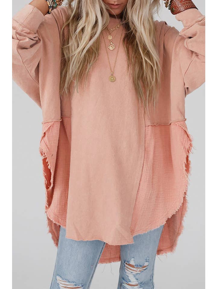 PRETTY BASH - Wholesale Tunic - Women's - Crinkle Patchwork Raw Edge Blouse