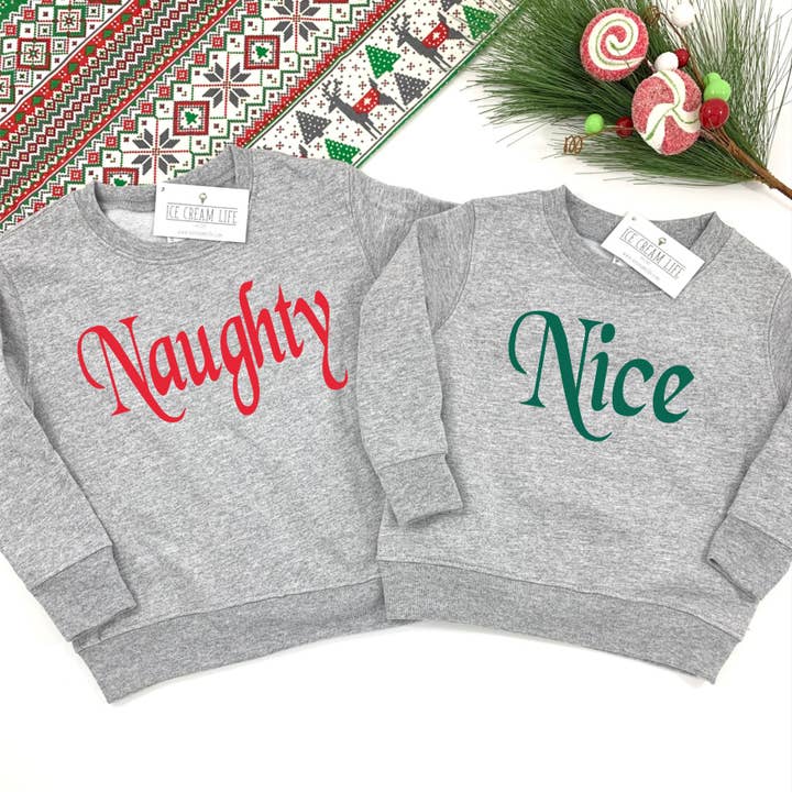 NAUGHTY OR NICE KIDS CHRISTMAS SWEATSHIRT TODDLER SWEATERS for wholesale by Ice Cream Life