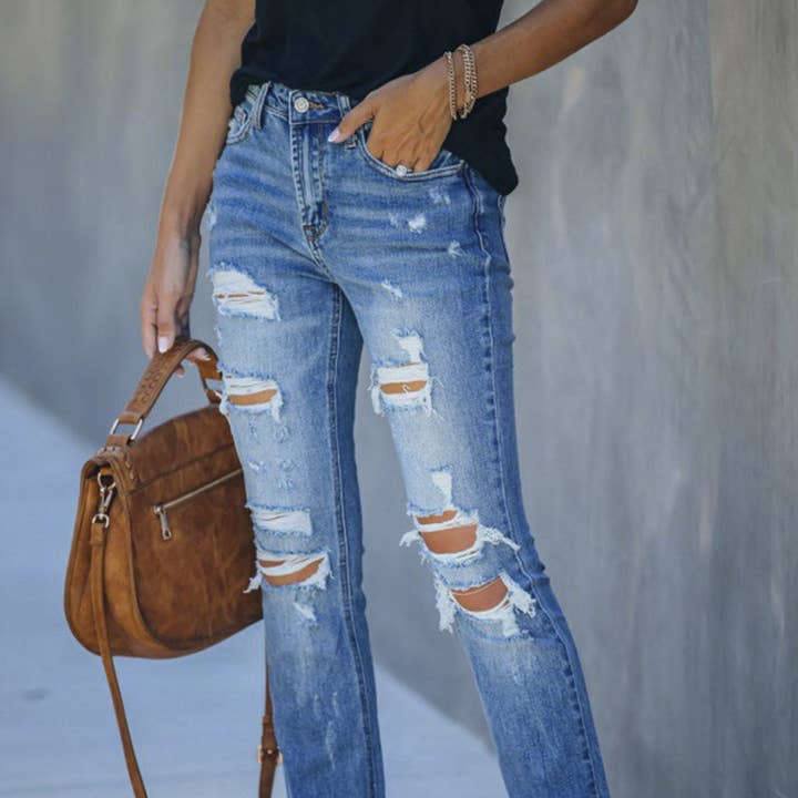 Mid-rise Ripped Slim Straight Leg Jeans and other Purchase Wholesale jeans ddr. Free Returns & Net 60 Terms on Faire trending on Faire.