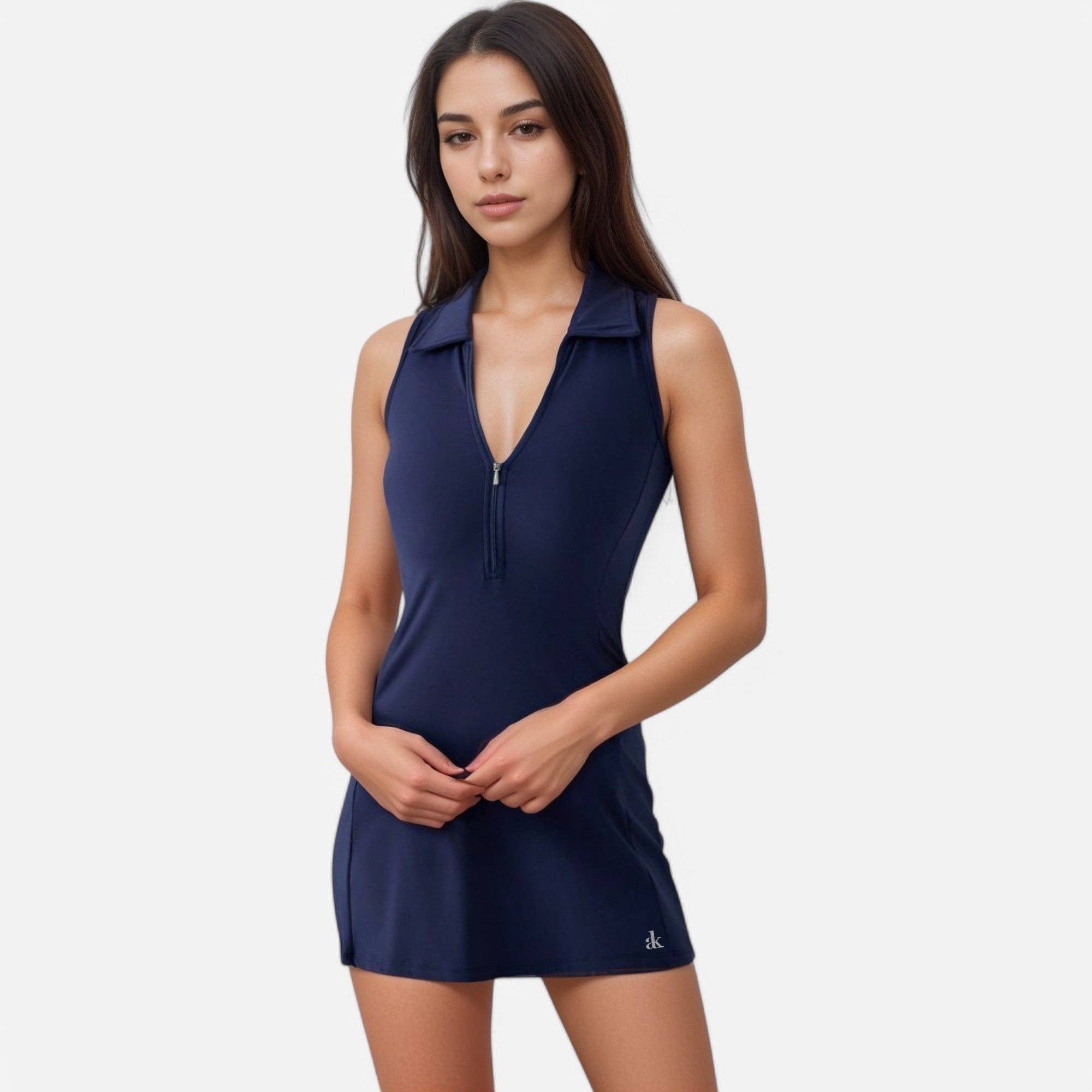 Active by Anna-Kaci - Wholesale Athletic Dress - Women's - Women's Sleeveless Collared Sports Dress with Zip Front and19