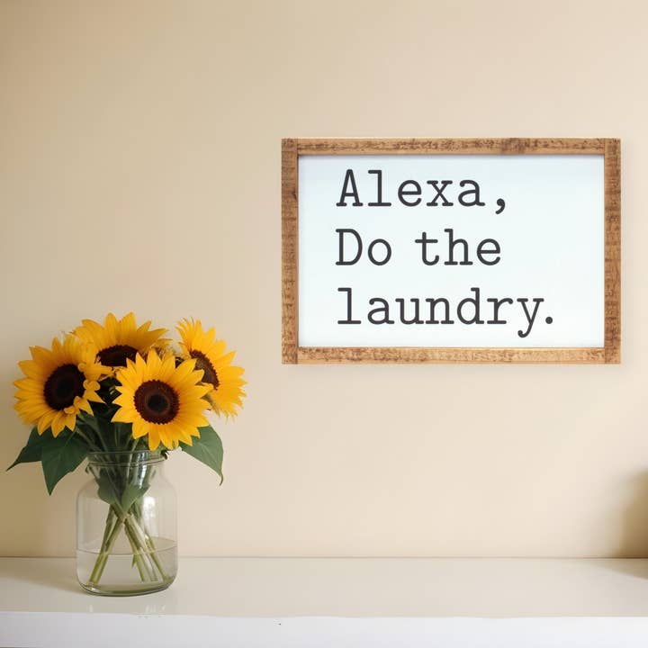 Décoration murale en bois blanc et noir 8"X12" Alexa fais la lessive pour la vente par HomeRoots
