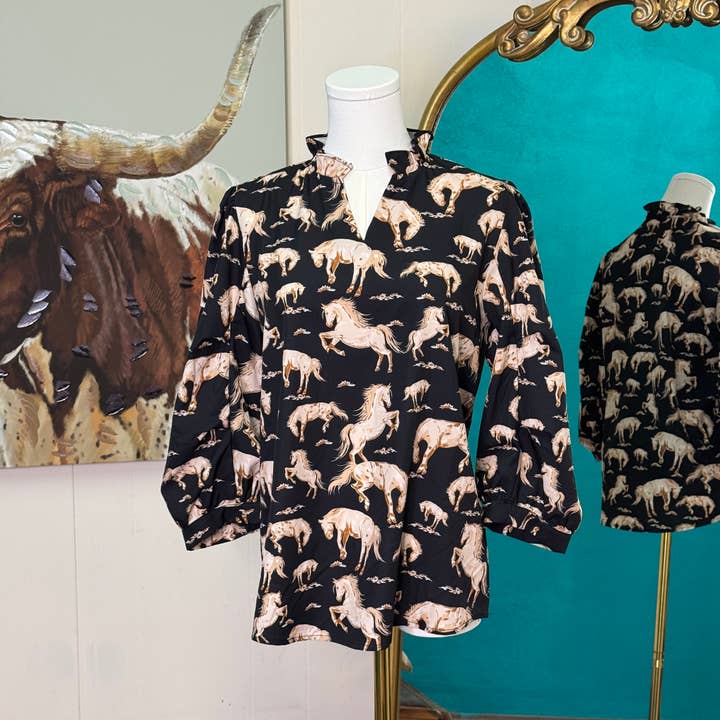 Rockin A Design - Wholesale Blouse - Women's - Fresh Horses 3/4 sleeve top
