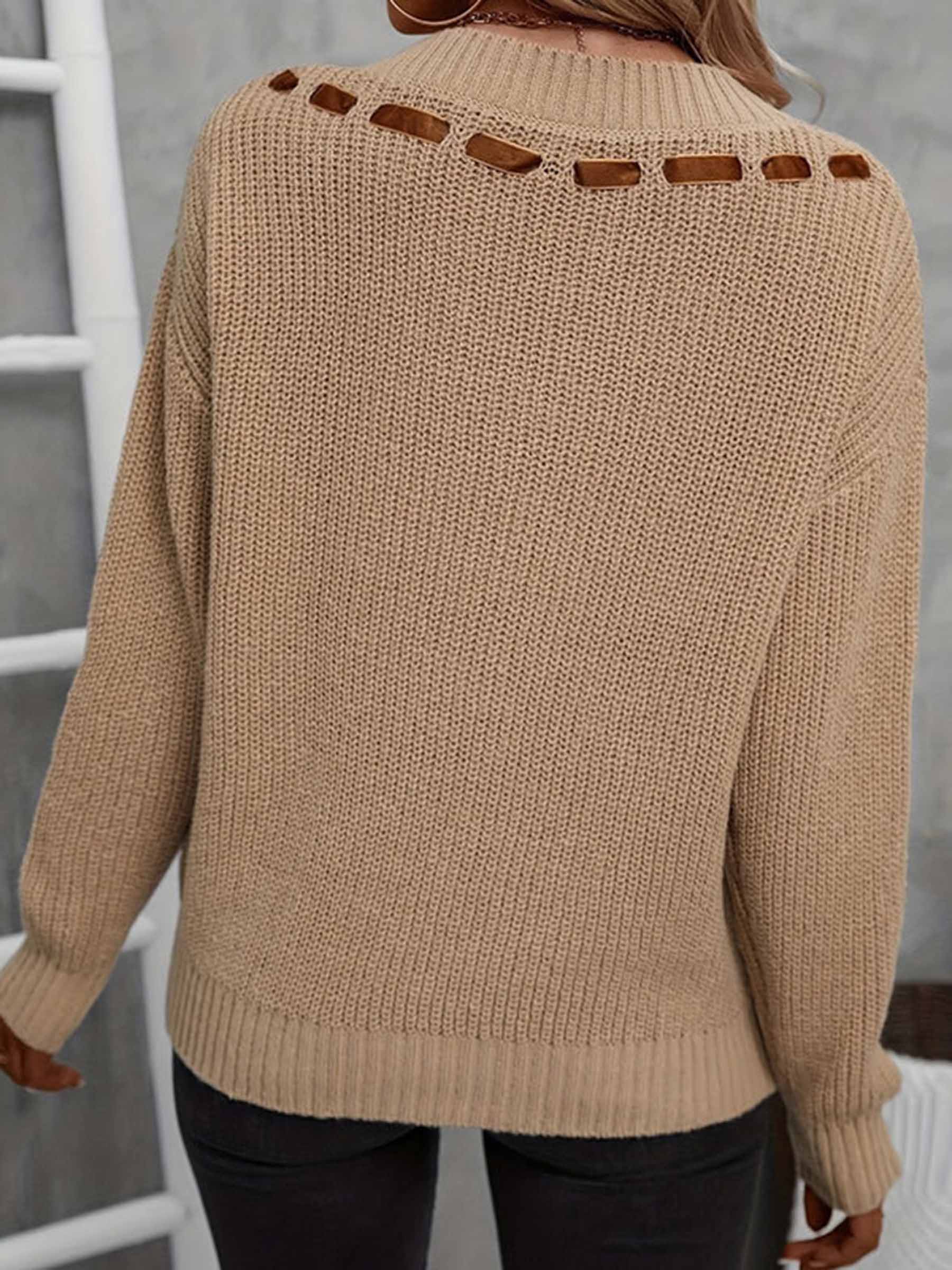 Brown V-neck Bow Tie Tie Pullover Top for wholesale on Faire2