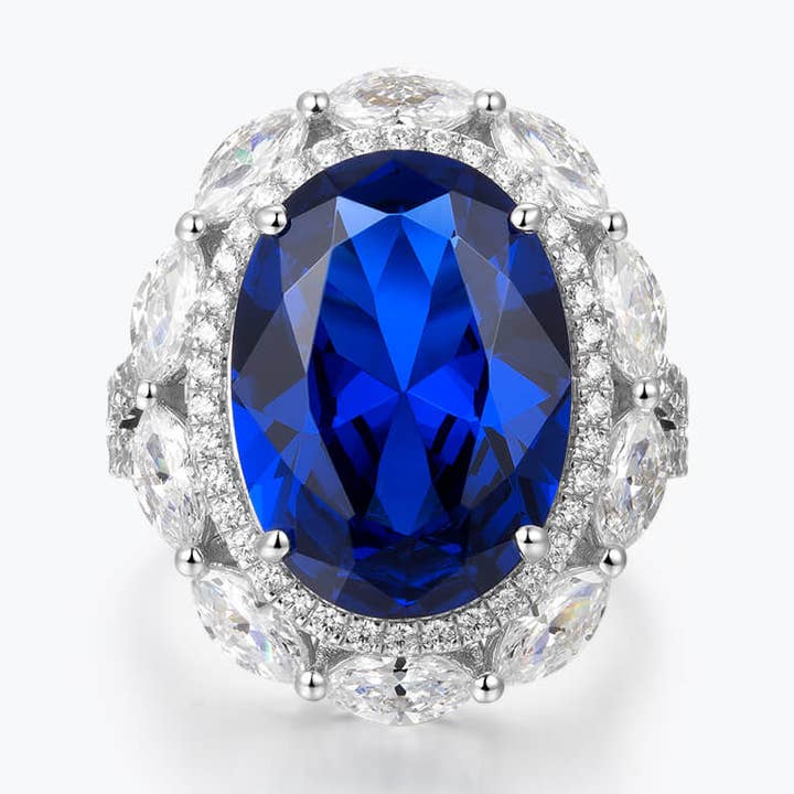 Dissoo® Oval Cut Royal Blue Ring with Flower Cluster for wholesale by Dissoo