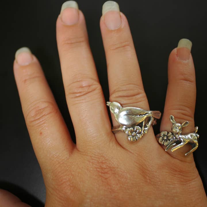 Hi Octane | SilverBotanica - Wholesale Cocktail/Statement Ring - Deer in the Flowers Ring in Sterling Silver