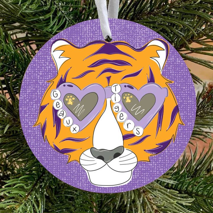 Lsu tigers inspired mascot Christmas ornament for wholesale by on the Bayou