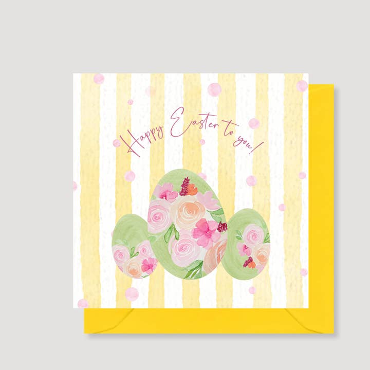 Yellow Floral Easter Greeting Card – Watercolor Egg Design for wholesale by Heather Trefusis Art - Greeting Cards (*US Duties Paid*)
