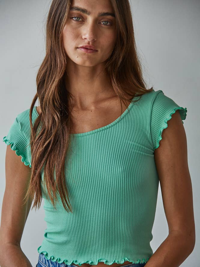 S1292N | Knit Seamless Ribbed Merrow Detail Crop Top for wholesale by By Together