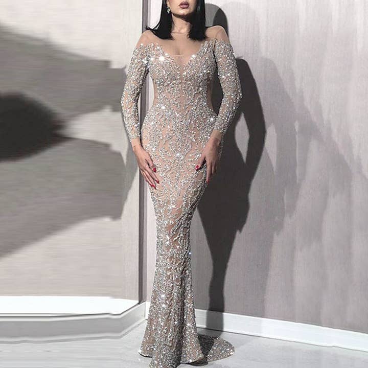 Multi Spring Women Clothing Bronzing Long Sleeve Slim Sexy Dress Cocktail Evening Dress for wholesale on Faire
