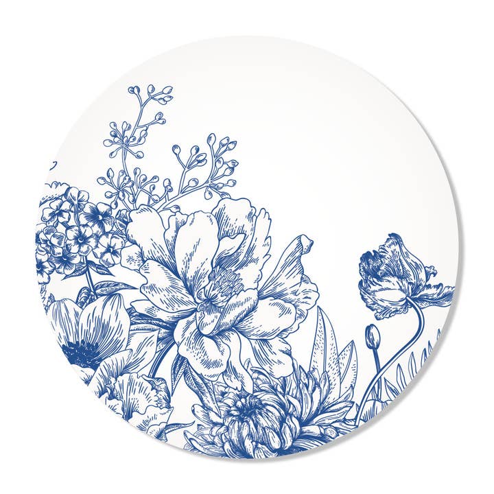 Fleurs bleues dessinées en cercle mural pour la vente par GM decoratie