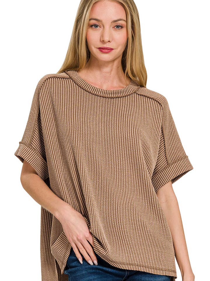 42POPS - Wholesale Knit Top - Women's - .Corded Rib Short Sleeve Raw Edge Top37