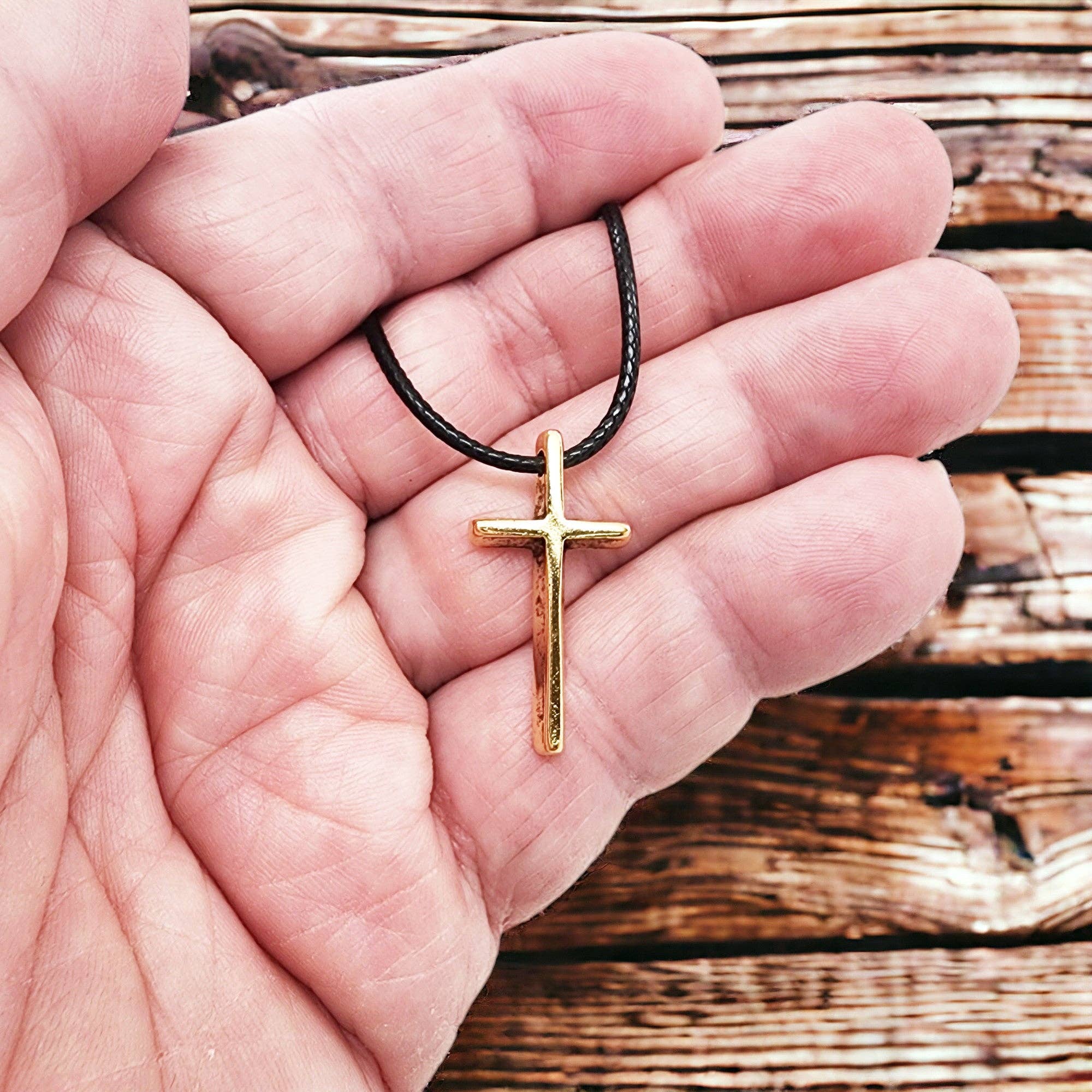 Forgiven Jewelry - Wholesale Pendant/charm necklace - Cross Small Gold Finish Pendant Black Cord Necklace1