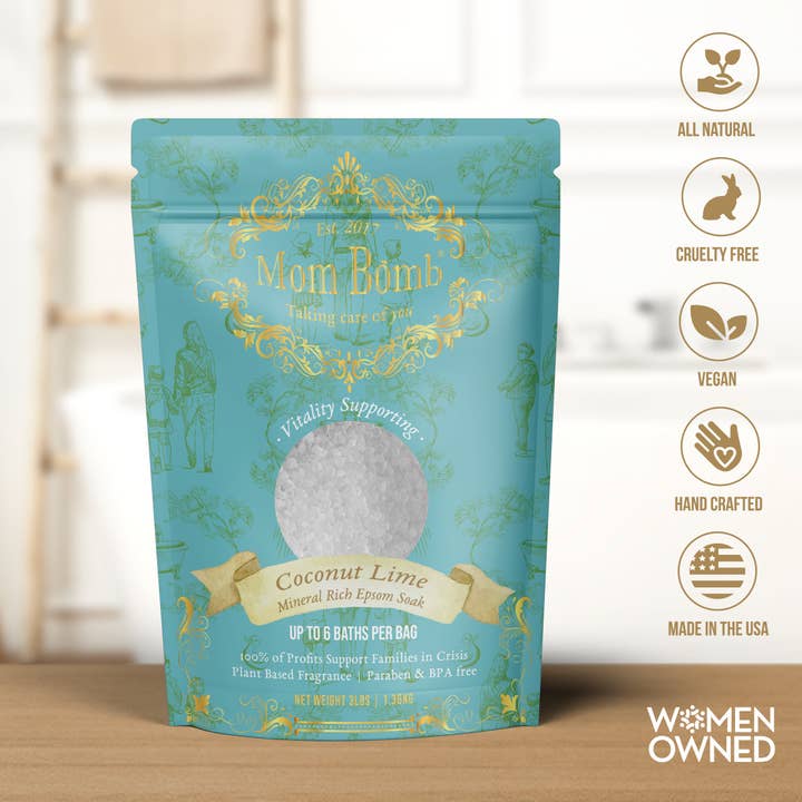Coconut Lime Bath Soak – Tropical Rejuvenation Salt (3 lbs) for wholesale by Mom Bomb