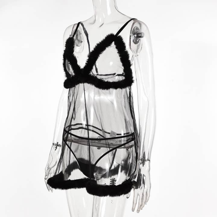 Tourtiwi - Wholesale Lingerie Set – women's - Valentine's Day Mesh Plush Lace Splicing Sling Dress15