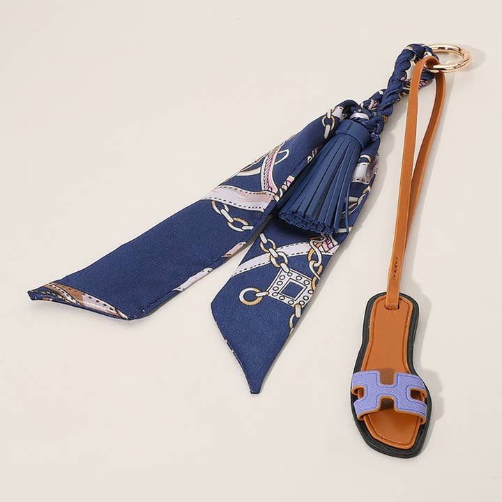 Sensibling Corp. - Wholesale Keychain - Women's - Slipper Keychain Bag Charm with Tassel Mini Scarf
