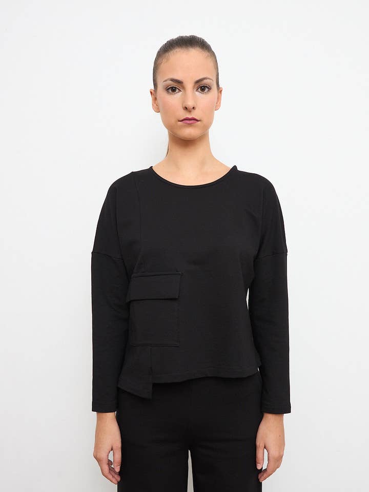 ASYMMETRICAL SWEATER WITH BLACK POCKET for wholesale by Cottyfish