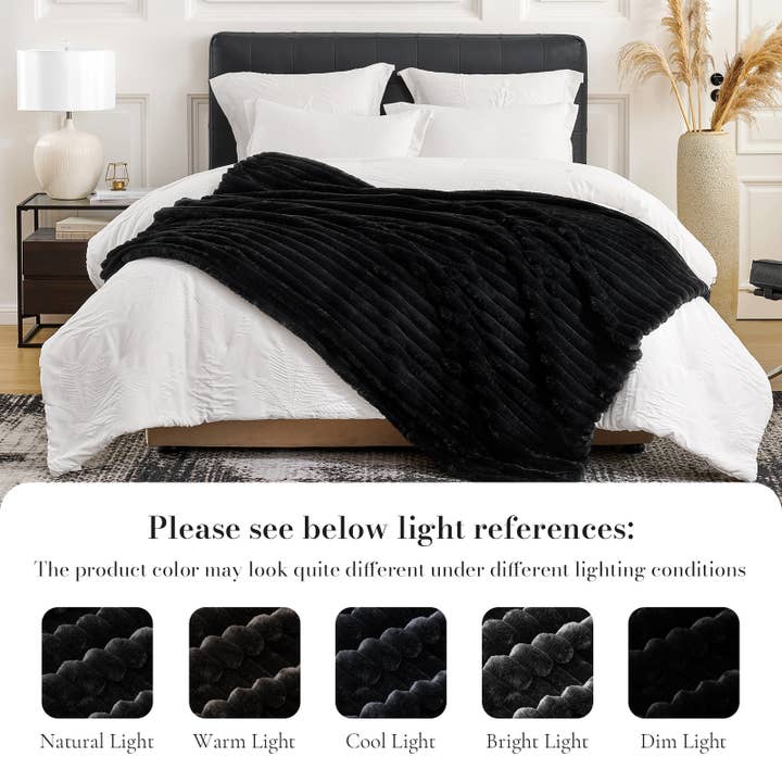 DreamValley - Wholesale Throw Blanket - AH Faux Rabbit Fur Luxurious Striped Throw Blanket 55"x70"2