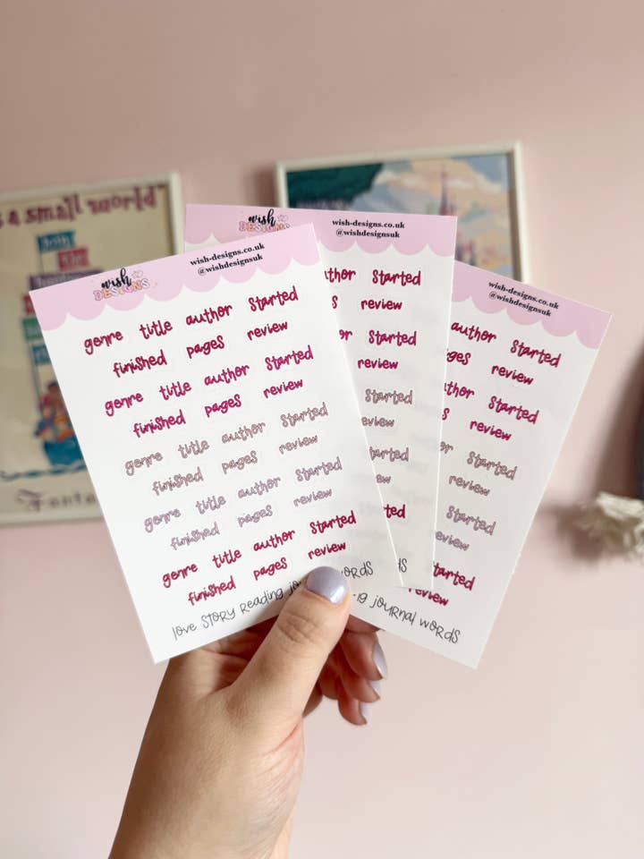 Love Story Reading Journal Words Vinyl Sticker Sheet for wholesale by Wish Designs