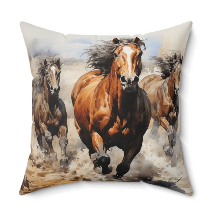 Almohada cuadrada de poliéster hilado a caballo Micozyshop Boho Home Decor, bonita almohada hilada para venta al por mayor de Outlaw Design Crafts and Gifts