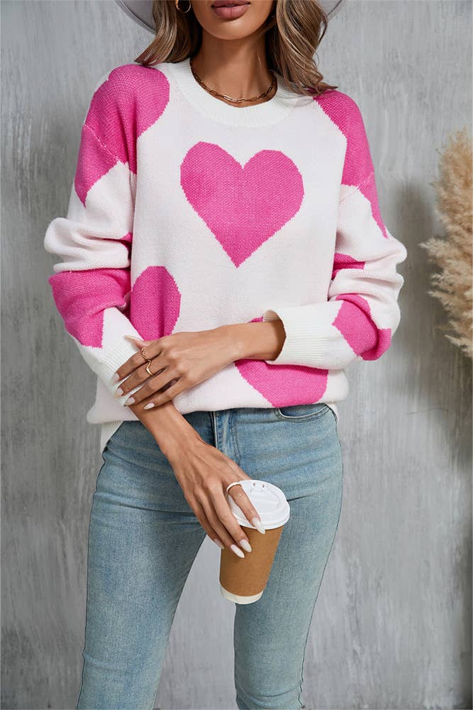 UNISHE - Wholesale Knit Sweater - Women's - Heart Valentine's Day Crew Neck Long Sleeve Sweater JYYS2350