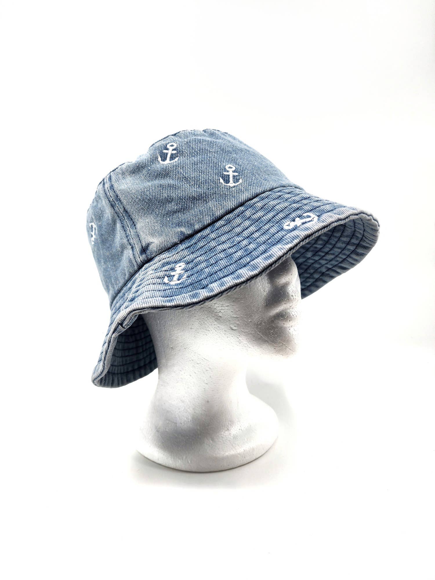 Hatzzi - Wholesale Bucket Hat - Women's - Anchor Embroidered Washed Denim Bucket Hat3