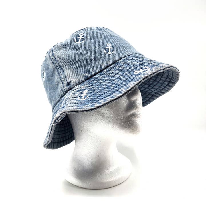 Hatzzi - Wholesale Bucket Hat - Women's - Anchor Embroidered Washed Denim Bucket Hat3