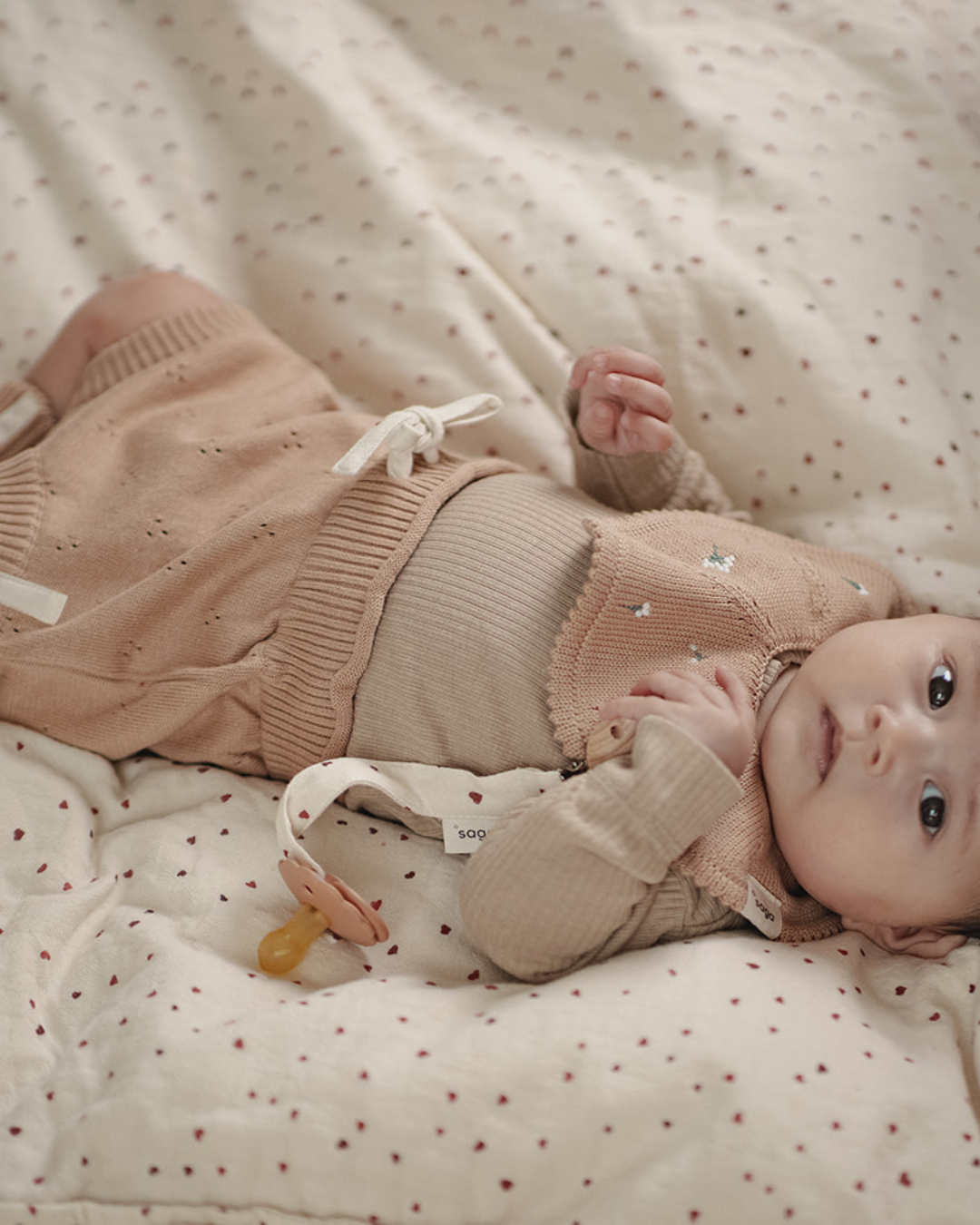 Saga Copenhagen - Wholesale Bib - Baby - Knitted Bib - Organic cotton - Nude & Embroidery 2