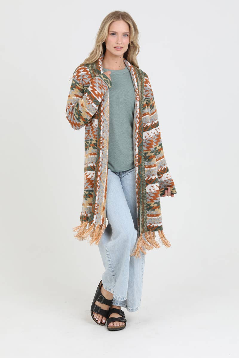 Nostalgia – wholesale Cardigan – Women’s – NHS56-ASIS FRINGE HEM AZTEC CARDIGAN SWEATER2