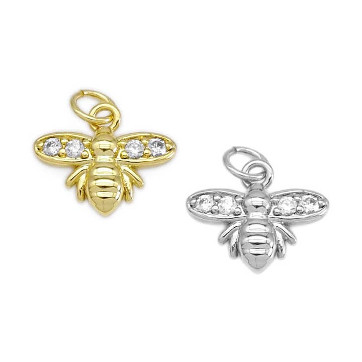 Clear CZ Tiny Cute Bee Charm, Sku#Y874 for wholesale by BestBeads&Beyond