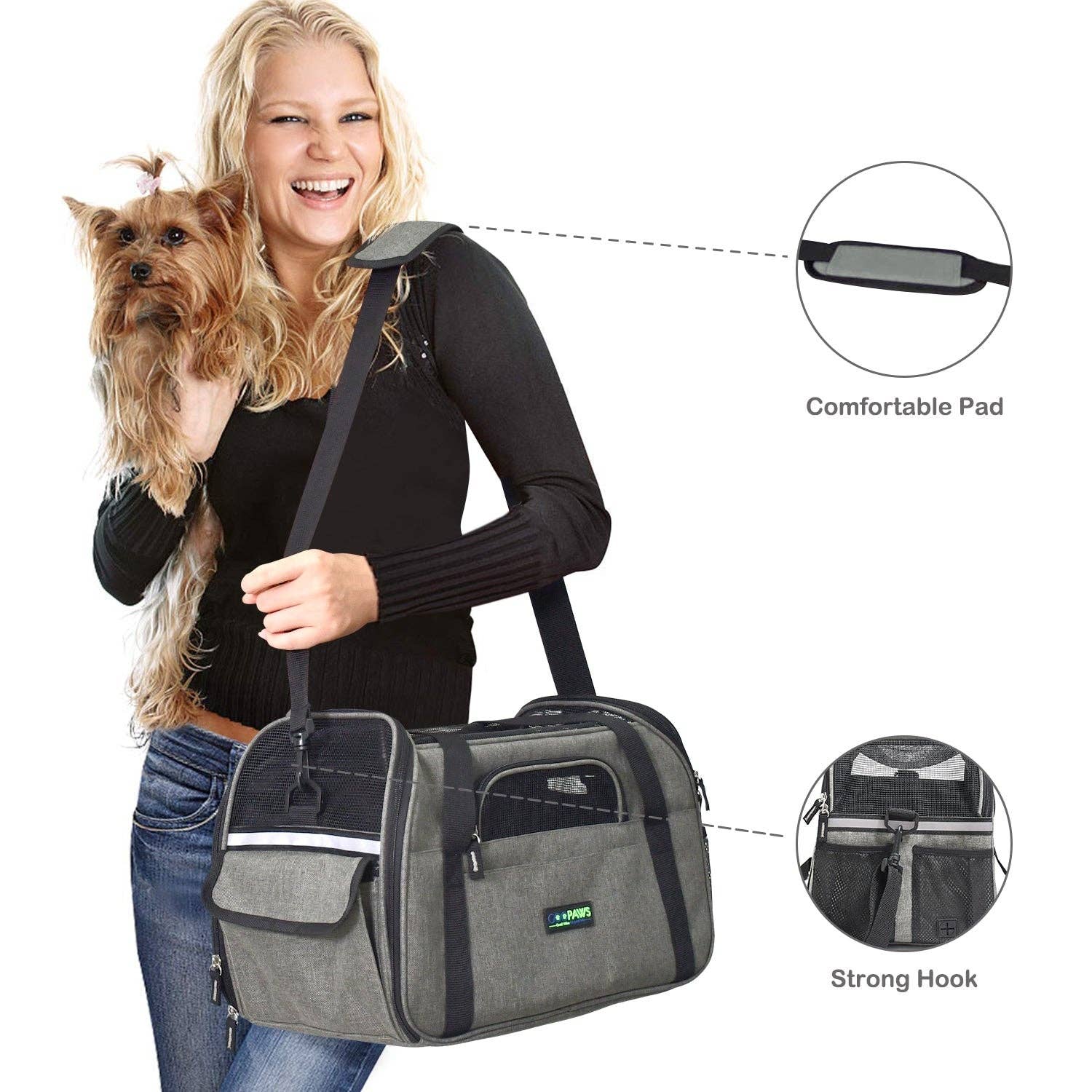 Jespet - Wholesale Pet Carrier - Cat/Dog - GOOPAWS Soft Sided Pet Carrier Perfect for Travel, Smoke Grey, 17"2