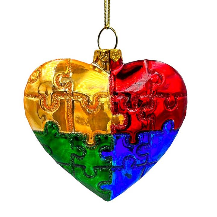 OrnamentallyYou – wholesale Ornament – Sentimental Autism Heart Puzzle Glass Christmas Ornament
