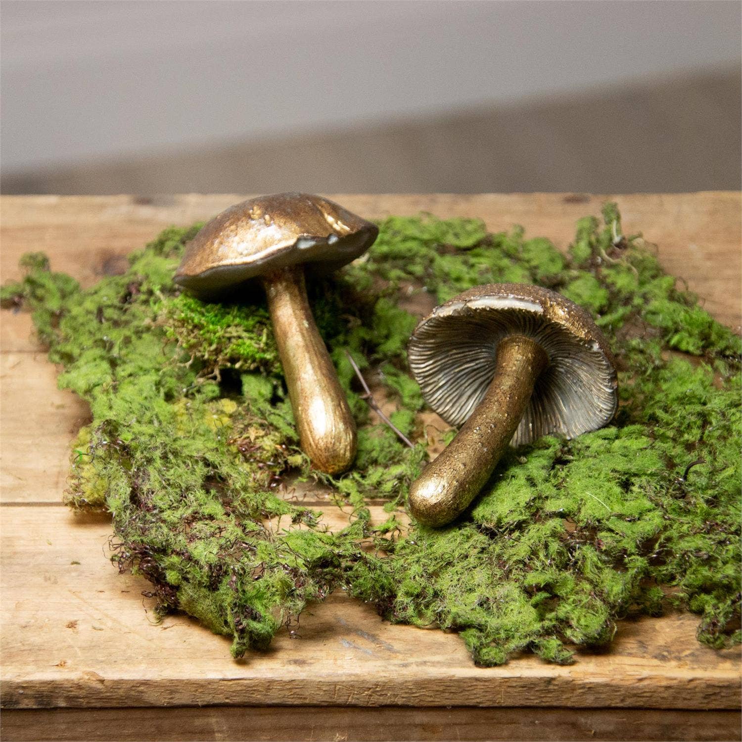 Audrey's Home & Gift - Wholesale Decorative Figurine - Brass Tone Mushroom Figures (Pk/02 Ast)2