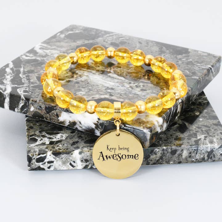 Natural Citrine Inspirational Bracelet In Gold Accent for wholesale by Pink Box