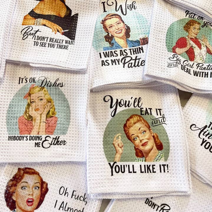 Lasting Impressions CT - Wholesale Tea Towel - Snarky Funny Kitchen Towels with Vintage Ladies Design