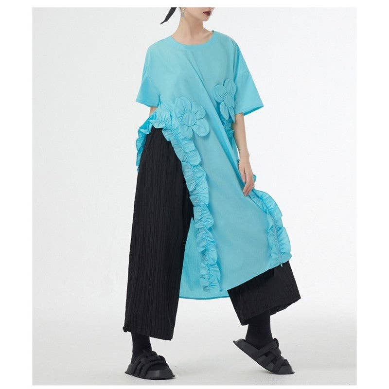 UZ Wholesale Store - Wholesale Dress - Women's - Korean Style Floral Patch Short Sleeve Shirt Dress2