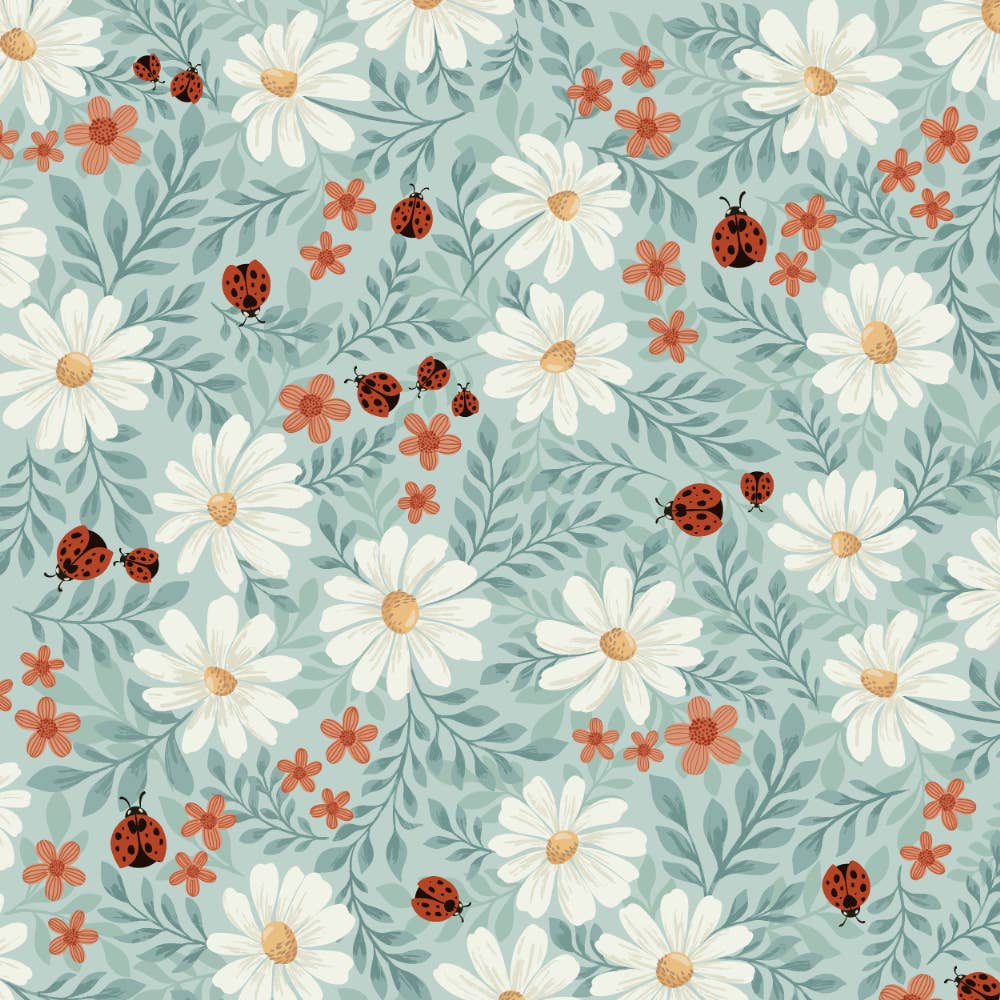 Roxy Lane Design - Wholesale Flat Wrap - Wrapping Paper Sheets - Ladybug Lane - Light Green1