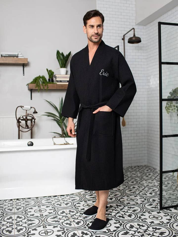 Lotus Linen - Vente Peignoir – homme - Peignoir de bain en nid d'abeille pour homme - Absorbant, léger10