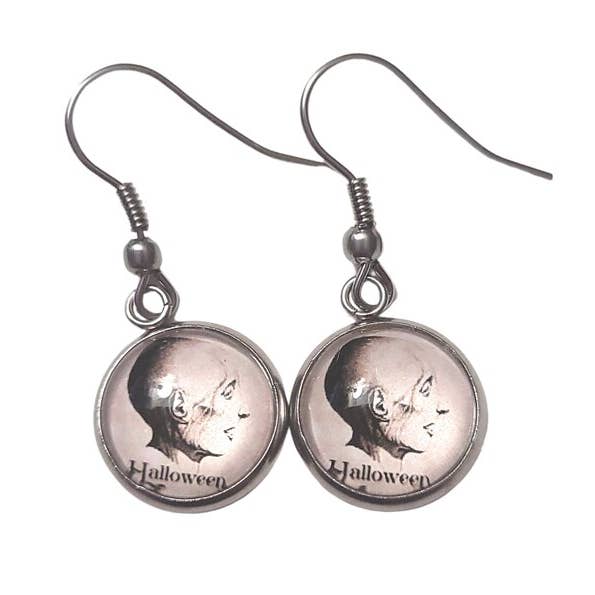 Halloween-Ohrhänger, viktorianisch-gotischer Phrenologiekopf für den Großhandel von Everything's Right Designs