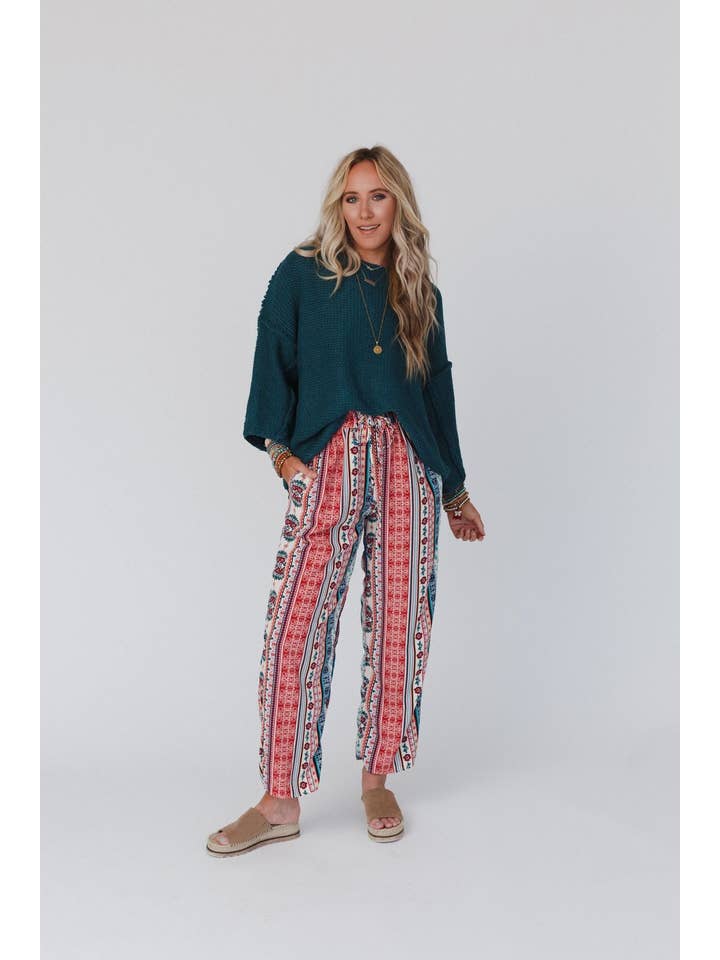 Three Bird Nest - Wholesale Pants - Women's - Staycation Wide Leg Drawstring Pant - Red Clay1