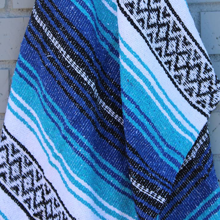 California Seashell Company - Wholesale Throw Blanket - Cobalt & Light Blue Mexican Throw Blanket | Baja Beach Yoga