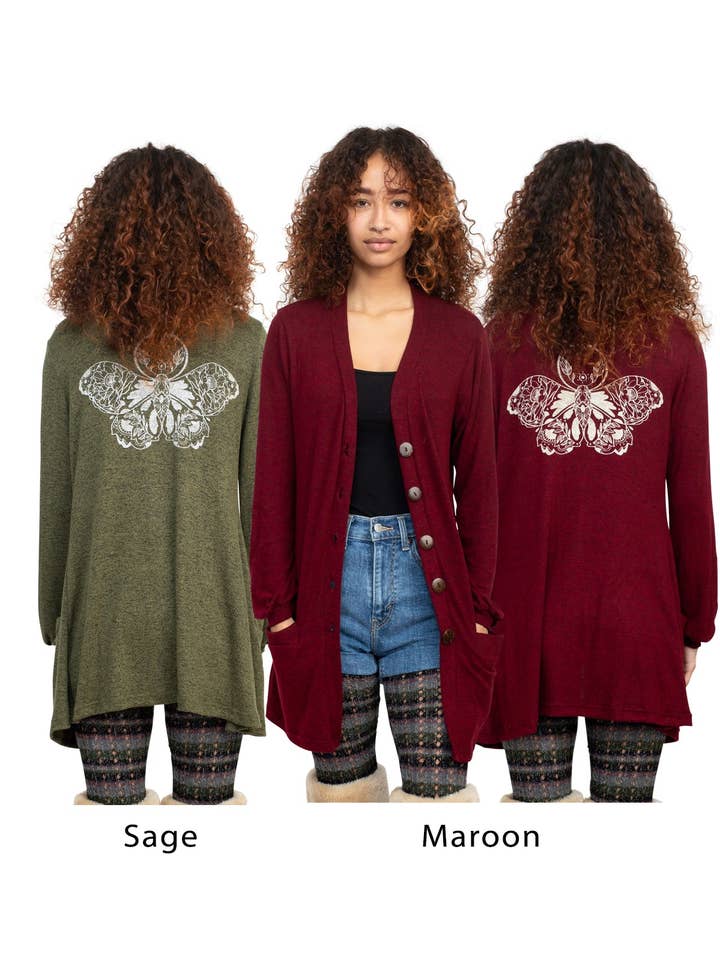 Lakhays Collection Inc. - Wholesale Cardigan - Women's - Floral Moth Long Button Cardigan