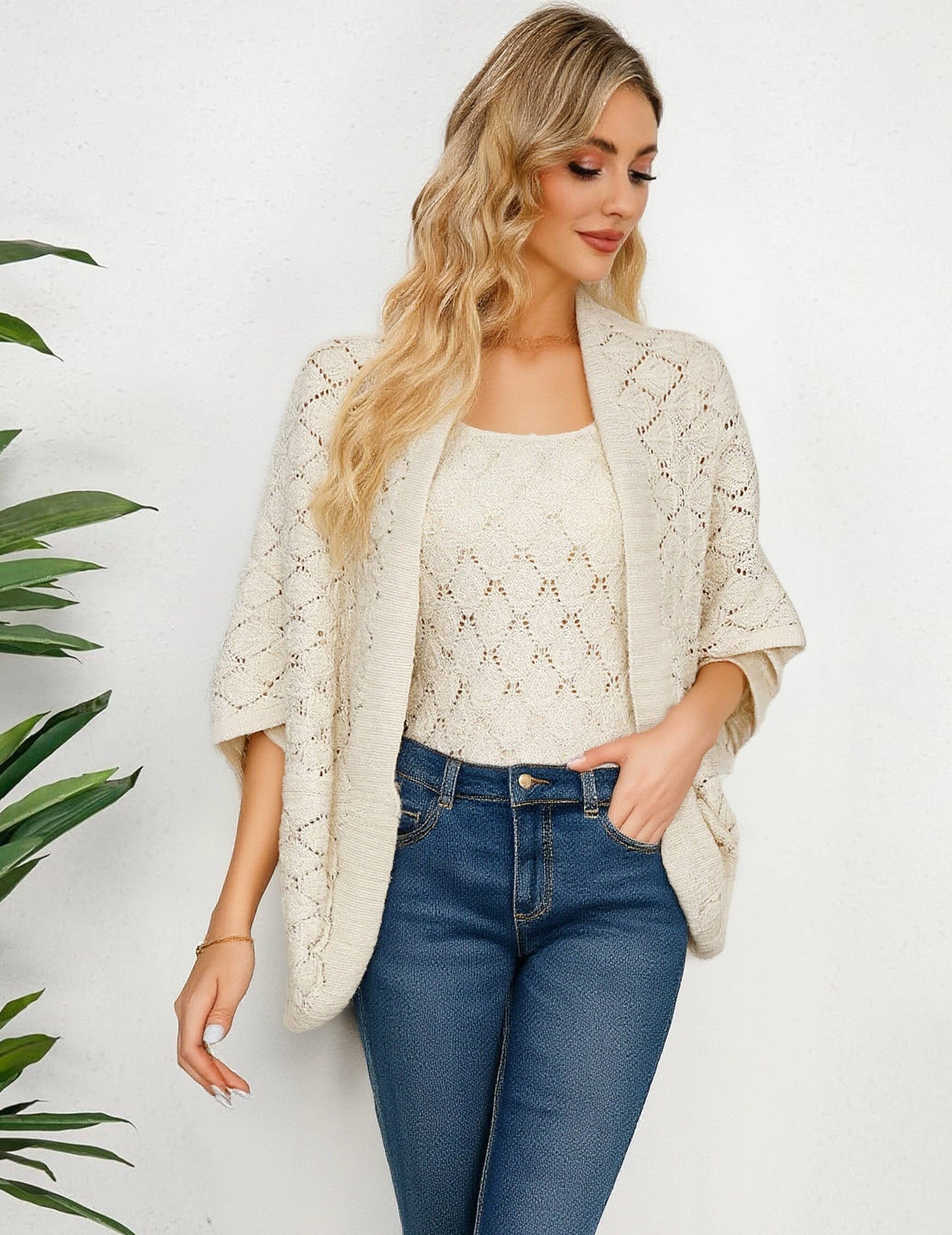 JC Sunny Fashion - Wholesale Wrap - Women's - JC063314 Vintage Elegant Hollow Batwing Sweater / Cardigan9