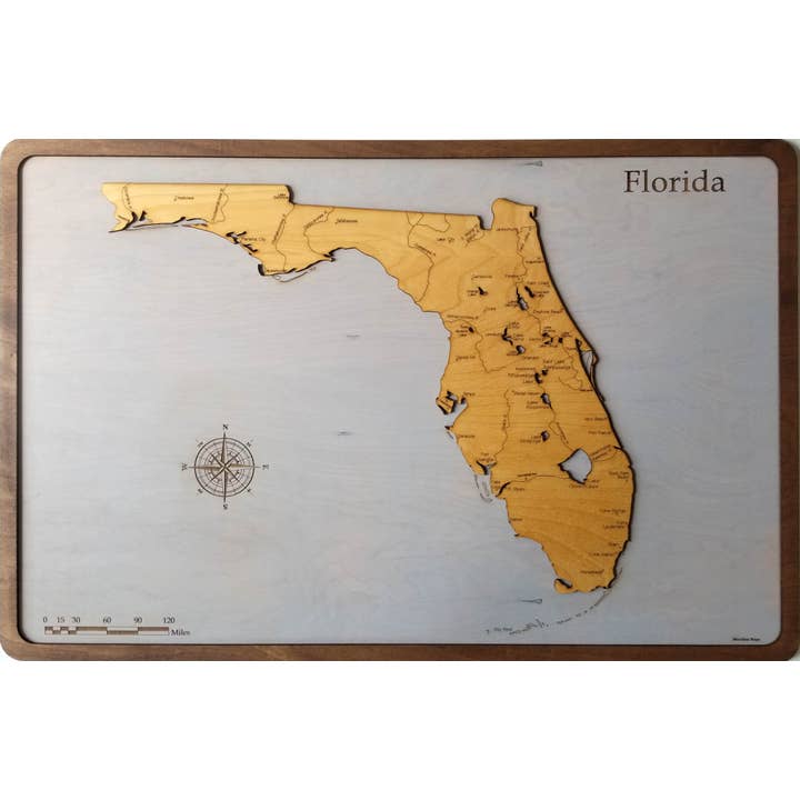 Mappa in Legno della Florida per la vendita all'ingrosso da parte di Meridian Maps