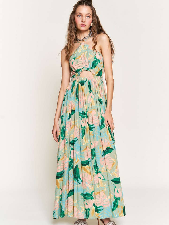 In the Beginning - Vente Robe – femme - Robe longue fleurie sauge/verte