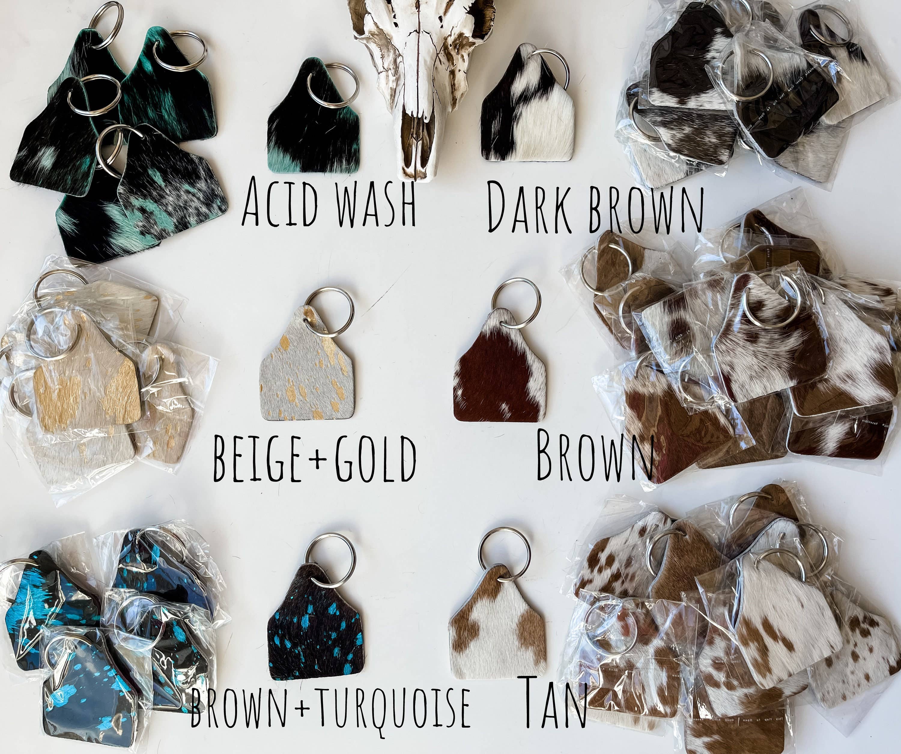 Boho Ranch Shop – wholesale Keychain – Women's – Cowhide Eartag Keychain | Cow Cattle Ear Tag Hair On Cowhide2