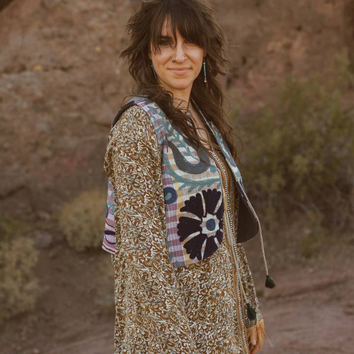Wylder Trading Company - Wholesale Outerwear Vest - Women's - Boho Western Artisan Fringe Vests | Kantha Suzani Textile2